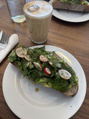 Tostada con palta, iced latte   at Nòmada Chacarita (N2) in Buenos Aires