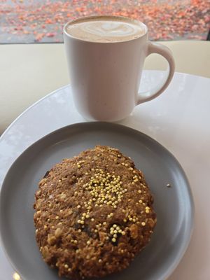 vegan breakfast cookie w oat chai latte at A Living Wage Cafe at Fable in Vancouver