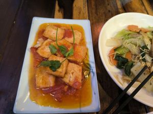 Tofu with tomato sauce at Moon Coffee and Restaurant in Hoi An