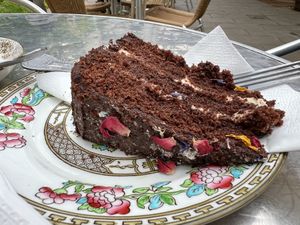 Chocolate fudge cake   at Strathpeffer Victorian Railway Cafe in Strathpeffer