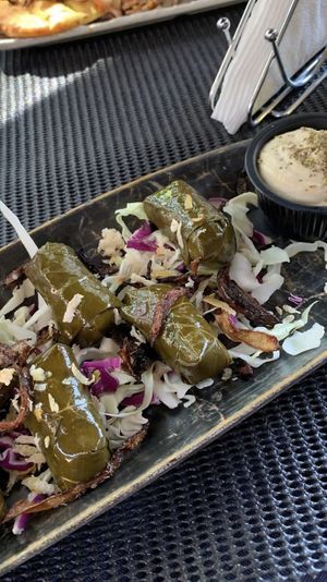 Dolmades with houmous instead of tzatziki   at Flint in Athens