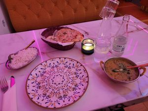 Daal with rice and naan at Indian Bistro in Gothenburg