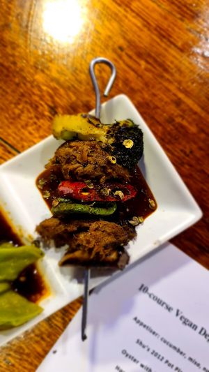 Shitake steak skewer with sichuan BBQ Sauce at Shu in Collingwood