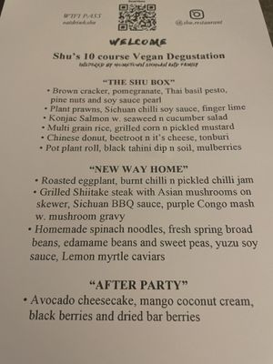 Menu at Shu in Collingwood