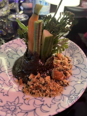 Vegetables, black sesame, toasted macadamia nut dust  at Shu in Collingwood