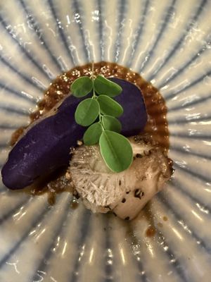 Lion's mane in black pepper sauce, purple sapphire potato  at Shu in Collingwood