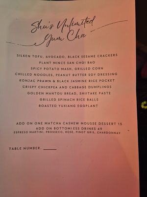 Menu Aug 2025 at Shu in Collingwood