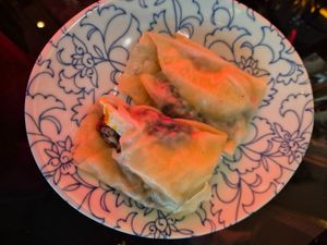 Konjac prawn and black jasmine rice pocket at Shu in Collingwood