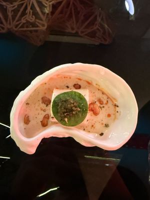 Silken tofu, fermented soybeans and seaweed caviar   at Shu in Collingwood