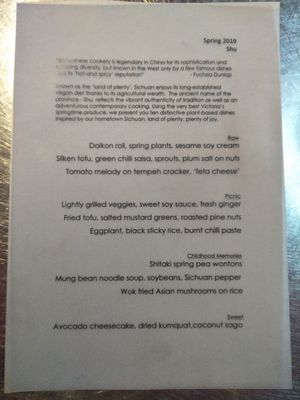 Menu at Shu in Collingwood