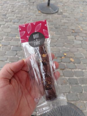 One of their chocolate bars, in this case a dark hazelnut bar. at What a Choc in Mechelen