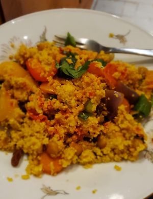 Colourful couscous with yummy roast vegetable at Veganarchy in Antwerpen