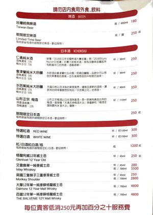 Beer, sake, and wine menu at SU SU Veg+Bar 素素的吧 in Taipei