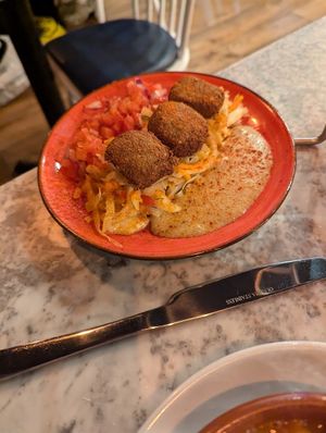 Vegan falafel and hummus dish at The Real Greek in Sheffield
