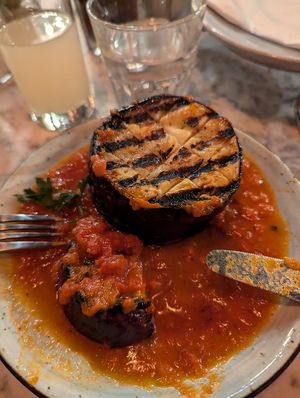 Grilled aubergine at The Real Greek in Sheffield