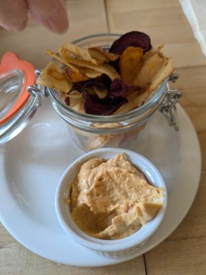 Hummus and vegetable crisps at The Garden Bistro in Callander