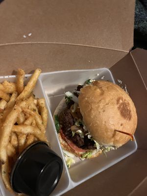 Veggie burger with Vegan fries.  at TownHall in Cleveland