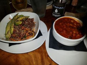 Quinoa Salad + Vegan Chili + Root Remedy Juice at TownHall in Cleveland