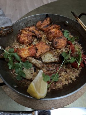 Chicken paella (slightly deconstructed before pic).   at Le Basque in New York City