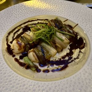 Allium 
Spring onions, leeks, shallots, pearl onions, caramel glaze, sunchoke purée, red wine gastrique  at Le Basque in New York City