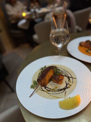 Salmon skewer! Surreal! So good   at Le Basque in New York City