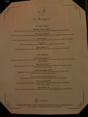 Menu  at Le Basque in New York City