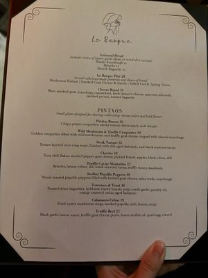 Menu  at Le Basque in New York City