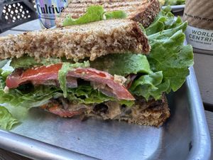 Mushroom torta on whole wheat    at Cultiva  in San Juan Bautista
