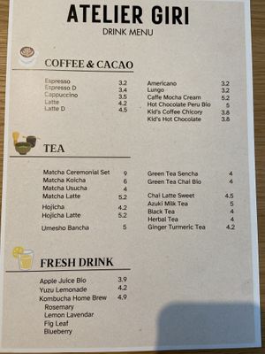 Drinks menu Jan 2025  at Atelier Giri in Arnhem