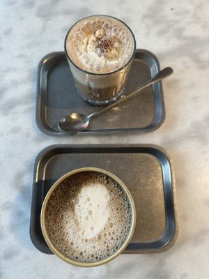 Hojicha (very nice, both latte and chai) and mocha latte, also very good!  at Atelier Giri in Arnhem