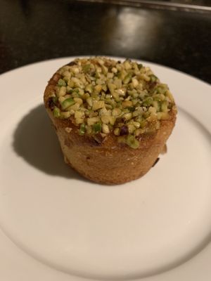 Lemon cake topped with pistachios  at Opera in Wicklow