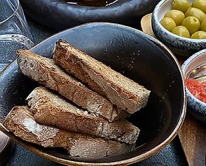 Pa amb oli & Olivas (attention the aioli is with lactose free milk)  at Jardi d'Artà in Mallorca