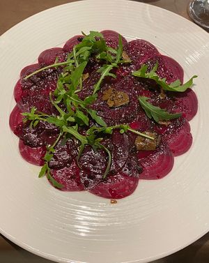 Beetroot carpaccio with truffle  at Pip-Margraff in St Vith