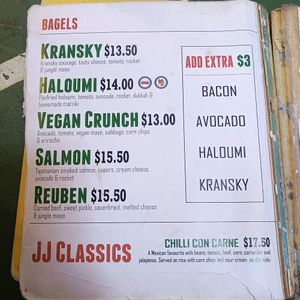 Menu at Jungle Juice Bar in Melbourne