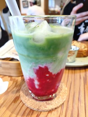 Matcha with strawberry (soy milk) at VEGAN CAFE MALINKA in Kyoto