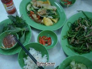 Mock meat feast, fake pork with cucumbers, pineapple, morning glory and mushrooms... Not too sweet, quite healthy for Saigon at Dinh Y in Ho Chi Minh City