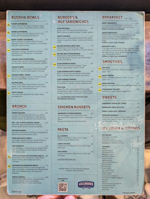 Menu with labeled vegan&vegetarian options at Barrio The Neighbourhood Cafe - Kallithea in Crete