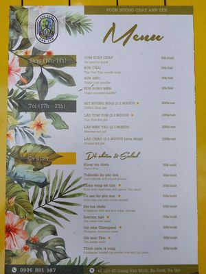 Menu (food) at Ann Yen Vegetarian Garden Grill in Hanoi