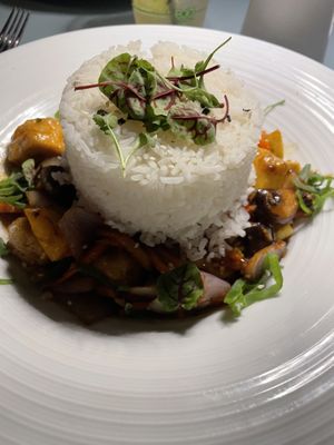 Stir fried tofu and rice  at 'Umalu in Lahaina