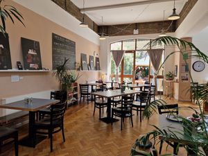 General layout with garden beyond at Assembly Bar + Kitchen in Leeds