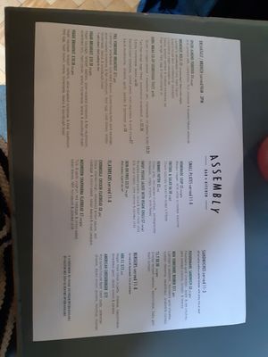 Menu as of 27th Jan 2024 at Assembly Bar + Kitchen in Leeds