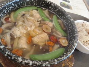 Stone pot herbal soup 养生药善膳石锅汤饭 $9.50 at Nature Cafe - SMU - 自然疏食 in Central Singapore