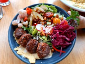 falafel bowl at The Pub at Brentwood Bay Resort in Victoria