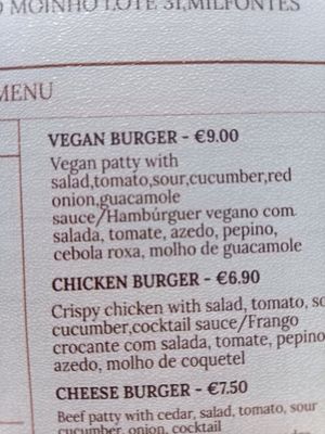 Menu - hambúrguer vegan at Hot Oven in Vila Nova De Milfontes