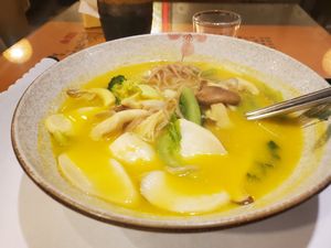 Pumpkin noodle soup at Zi Yuay Tsian Shir - Day Moon Zen Food in Tainan