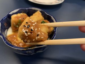 Fried tofu with peanut sauce  at Asian Pavillon in Vienna