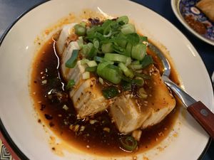 Marinated silk tofu with AWESOME chilidressing and spring onion  at Asian Pavillon in Vienna
