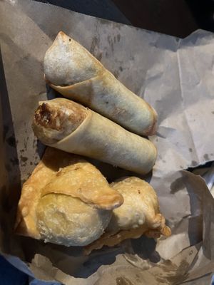 Spring rolls and samosas   at Jampa's Spirit of Tibet in Nambour