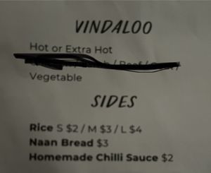 Vindaloo and sides   at Jampa's Spirit of Tibet in Nambour