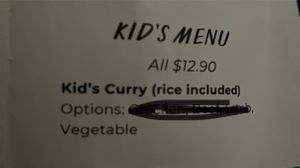 Kids menu   at Jampa's Spirit of Tibet in Nambour